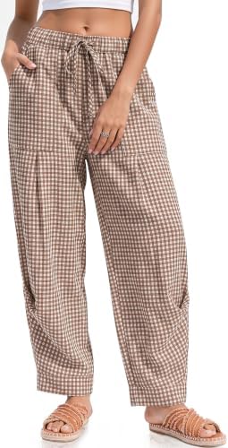 Womens Linen Barrel Pants Casual Summer Travel Lounge Trousers