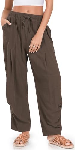 Womens Linen Barrel Pants Casual Summer Travel Lounge Trousers