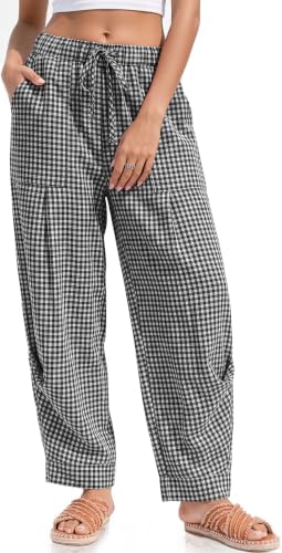 Womens Linen Barrel Pants Casual Summer Travel Lounge Trousers