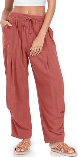 Womens Linen Barrel Pants Casual Summer Travel Lounge Trousers