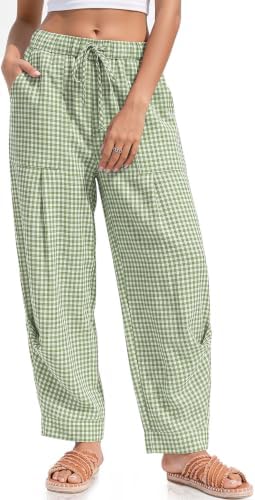 Womens Linen Barrel Pants Casual Summer Travel Lounge Trousers
