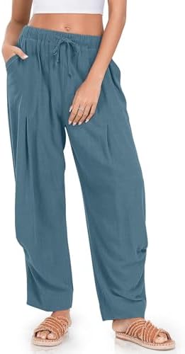Womens Linen Barrel Pants Casual Summer Travel Lounge Trousers