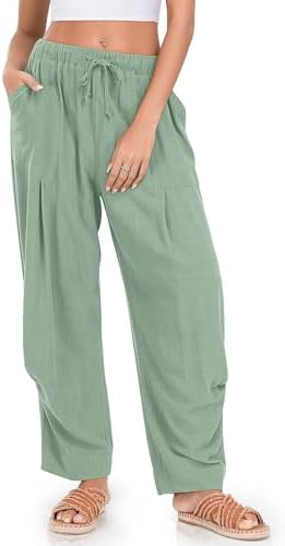 Womens Linen Barrel Pants Casual Summer Travel Lounge Trousers