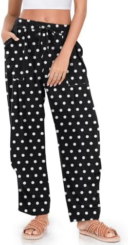 Womens Linen Barrel Pants Casual Summer Travel Lounge Trousers