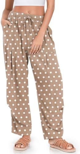 Womens Linen Barrel Pants Casual Summer Travel Lounge Trousers