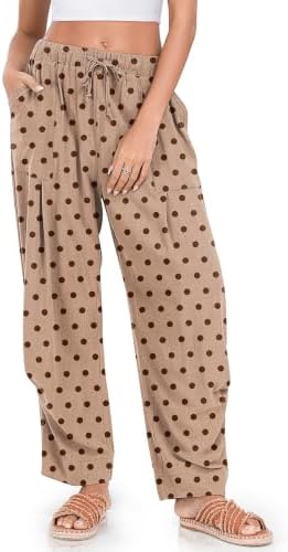 Womens Linen Barrel Pants Casual Summer Travel Lounge Trousers