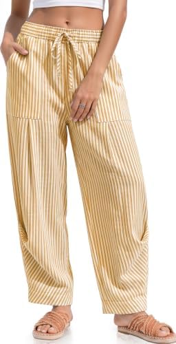 Womens Linen Barrel Pants Casual Summer Travel Lounge Trousers