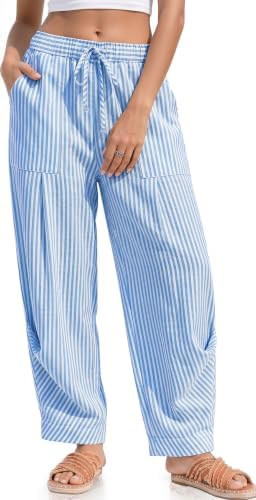Womens Linen Barrel Pants Casual Summer Travel Lounge Trousers