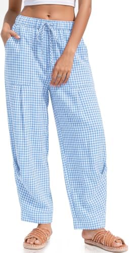 Womens Linen Barrel Pants Casual Summer Travel Lounge Trousers