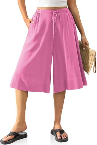 Linen Blend Culottes for Women with Pockets Rose, XL