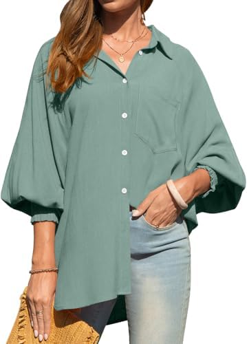 Women's Linen Button Down Shirt Oversized Long Sleeve Blouse