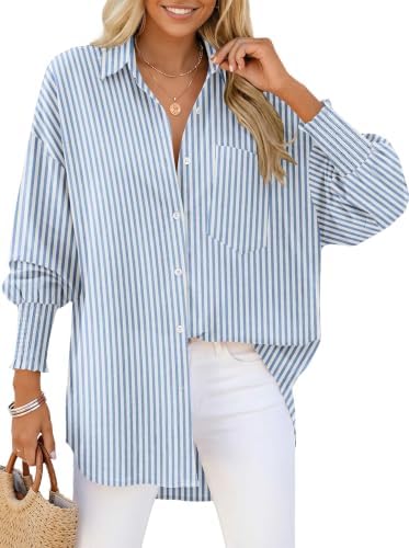 Women's Linen Button Down Shirt Oversized Long Sleeve Blouse