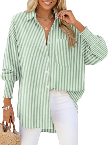 Women's Linen Button Down Shirt Oversized Long Sleeve Blouse