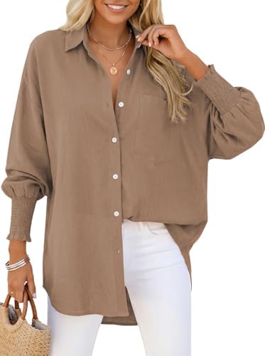 Women's Linen Button Down Shirt Oversized Long Sleeve Blouse
