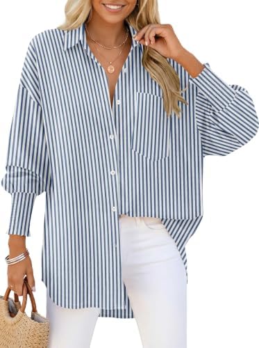 Women's Linen Button Down Shirt Oversized Long Sleeve Blouse
