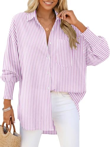Women's Linen Button Down Shirt Oversized Long Sleeve Blouse