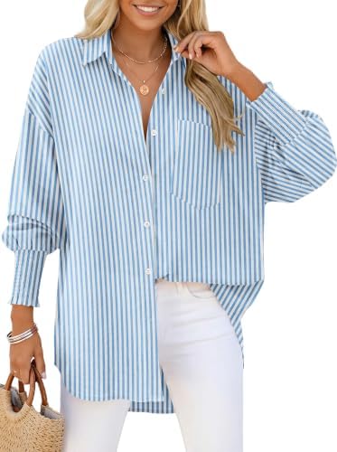 Women's Linen Button Down Shirt Oversized Long Sleeve Blouse