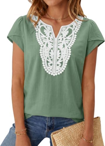 Women's Linen Cap Sleeve T Shirts Boho Tops Summer Blouses