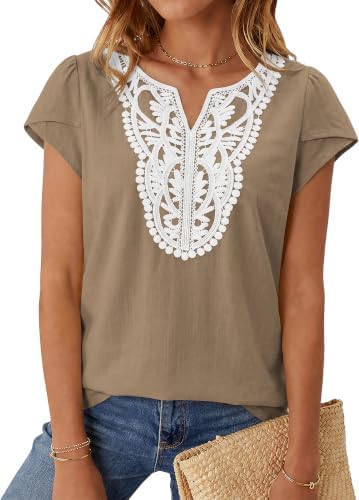 Women's Linen Cap Sleeve T Shirts Boho Tops Summer Blouses