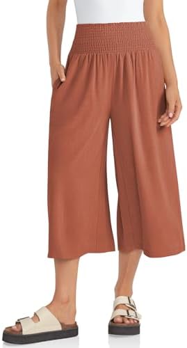 Linen Capri Pants Womens Loose High Waisted Wide Leg Lounge Pants