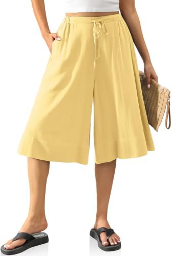 Linen Culottes for Women Pockets Creamy Yellow