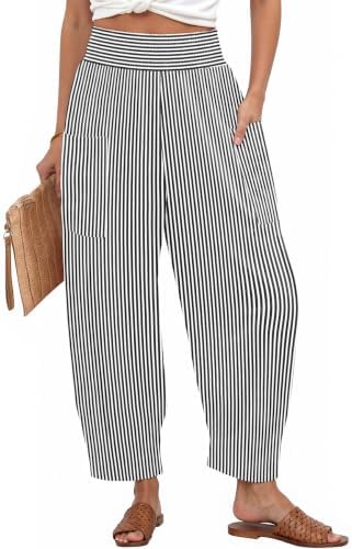 Women's Linen Gingham Pants Baggy High Waist Palazzo Pants