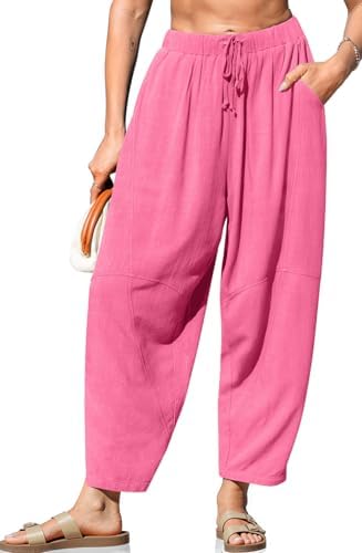 Women's Linen Harem Pants Casual Loose Drawstring Elastic Waist Summer