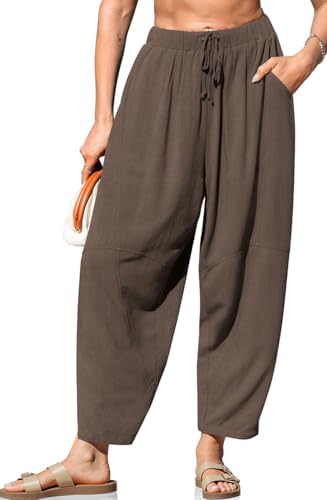Women's Linen Harem Pants Casual Loose Fit Wide Leg Cropped Lightweight