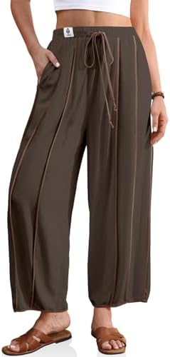 Womens Linen Harem Pants Loose Casual Wide Leg Summer Boho Beach Travel