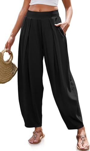 Women's Linen Harem Pants Loose Fit Boho Pants with Pocket Black