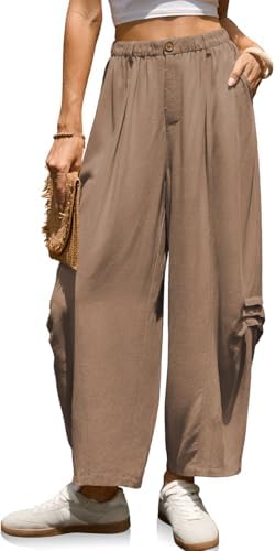 Women Linen Harem Pants Loose Fit Casual Cropped Pants Boho Summer