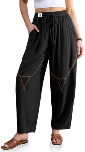 Womens Linen Harem Pants Wide Leg Barrel Casual Loose Fit Cropped