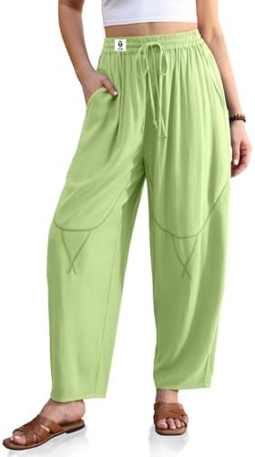 Womens Linen Harem Pants Wide Leg Barrel Casual Loose Fit Cropped
