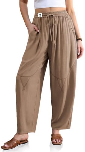 Womens Linen Harem Pants Wide Leg Barrel Casual Loose Fit Cropped