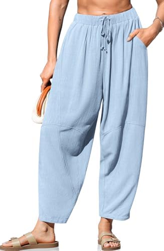 Women's Linen Harem Pants with Pockets Aqua Blue