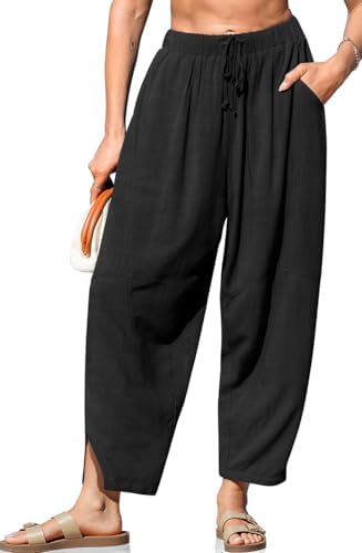 Women's Linen Harem Pants with Pockets Black