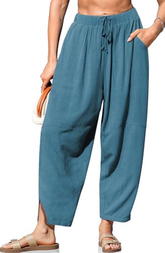 Women's Linen Harem Pants with Pockets Blue