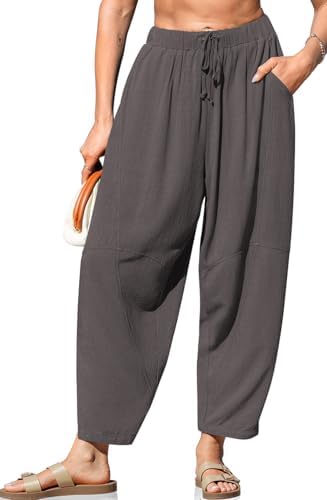 Women's Linen Harem Pants with Pockets Dark Gray