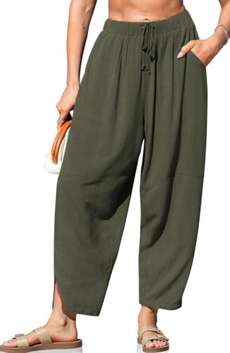 Women's Linen Harem Pants with Pockets Green