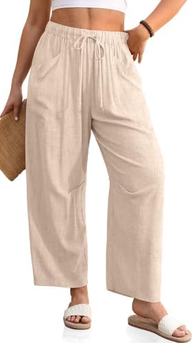 Womens Linen Harem Pants with Pockets Heather Light Khaki