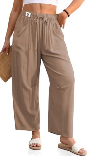 Womens Linen Harem Pants with Pockets Mid Coffee, XL
