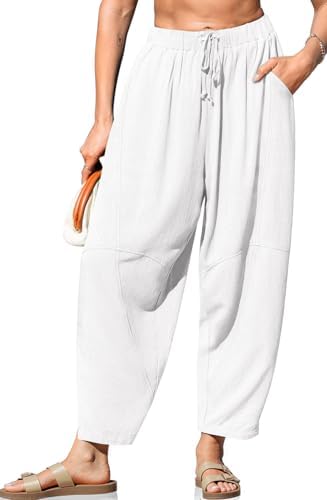 Women's Linen Harem Pants with Pockets White