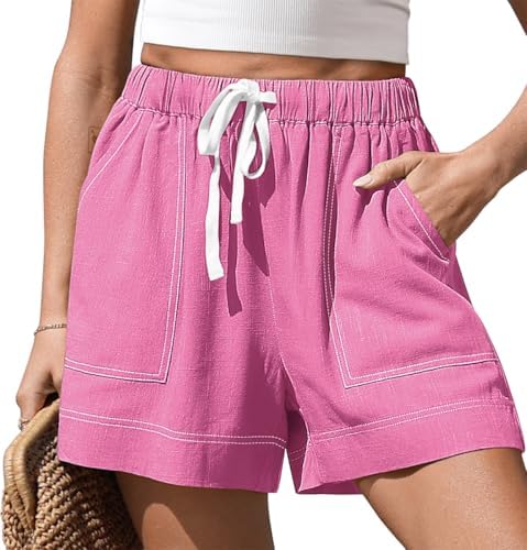 Womens Linen Loose Shorts with Pockets Rose