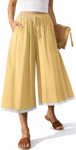 Womens Linen Palazzo Capris Pockets Rust Yellow