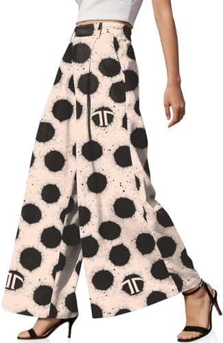 Womens Linen Palazzo Pants High Waist Pleated Trousers with Pockets