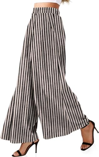 Womens Linen Palazzo Pants High Waist Wide Leg Casual Office Trousers