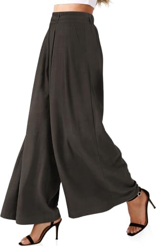 Womens Linen Palazzo Pants High Waist Wide Leg Casual Office Trousers