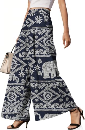 Womens Linen Palazzo Pants High Waist Wide Leg Casual Office Trousers