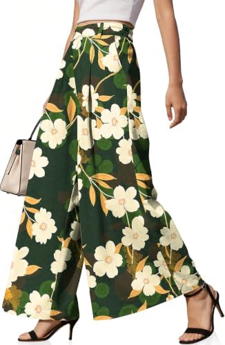 Womens Linen Palazzo Pants High Waist Wide Leg Casual Office Trousers