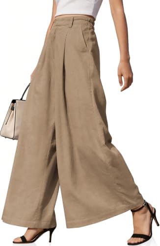 Womens Linen Palazzo Pants High Waist Wide Leg Casual Office Trousers